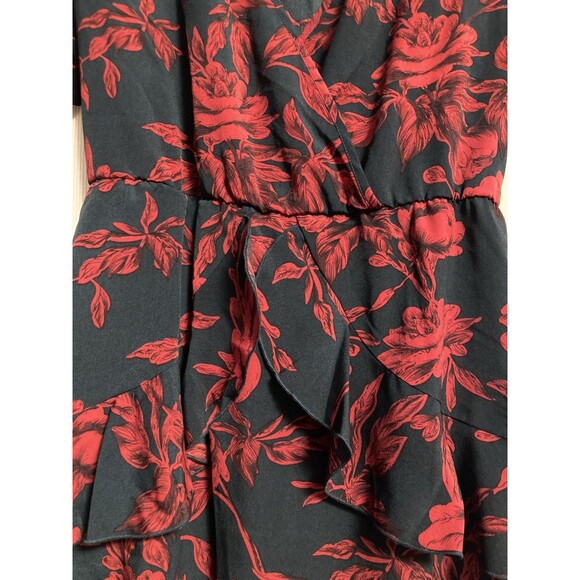 Huguest Mini Dress Womens Sz XL Blue Red Floral Ruffles short sleeve NEW - Picture 3 of 14